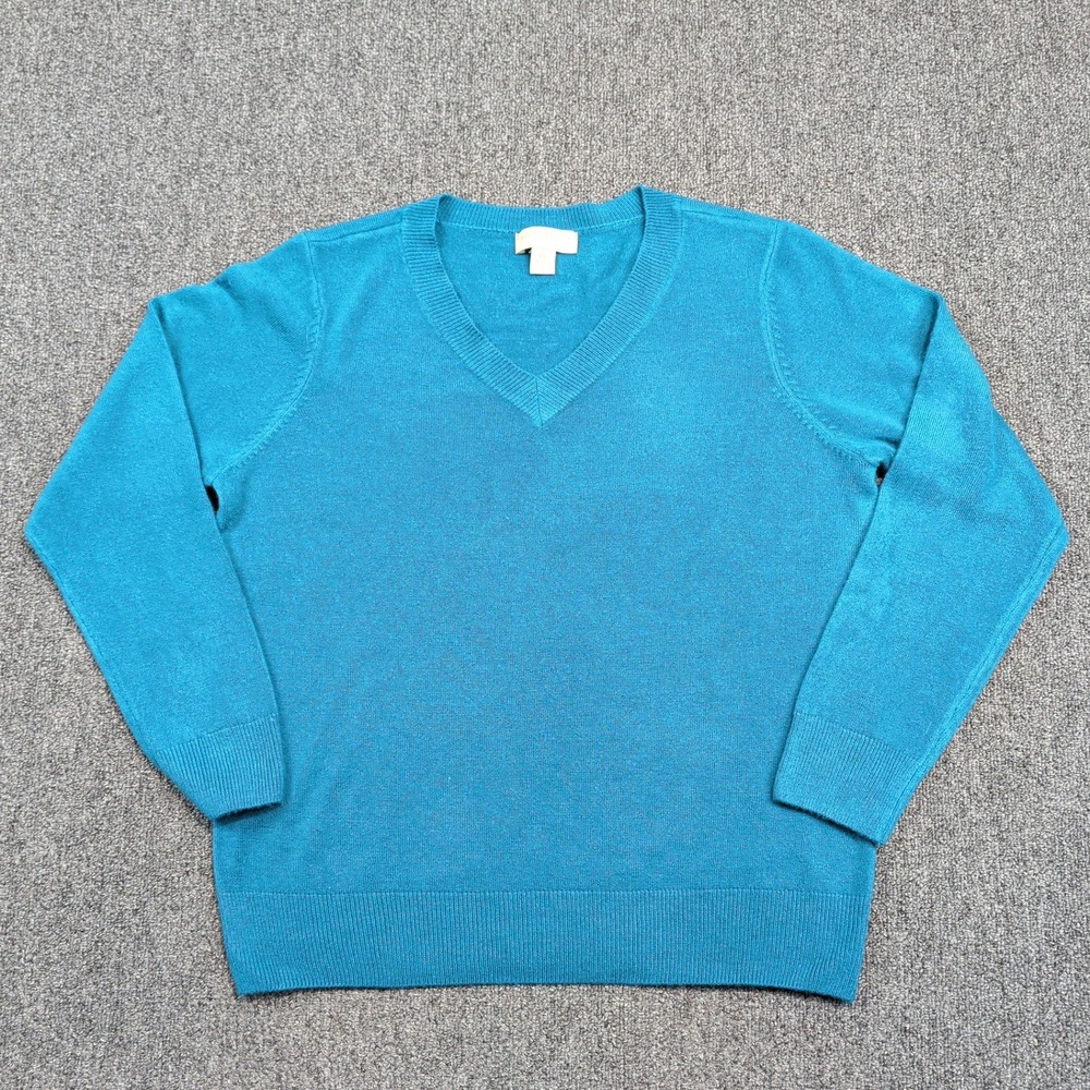 Appleseed's Petites Classic V-Neck Knit Sweater PL Teal Blue Preppy Office Wear